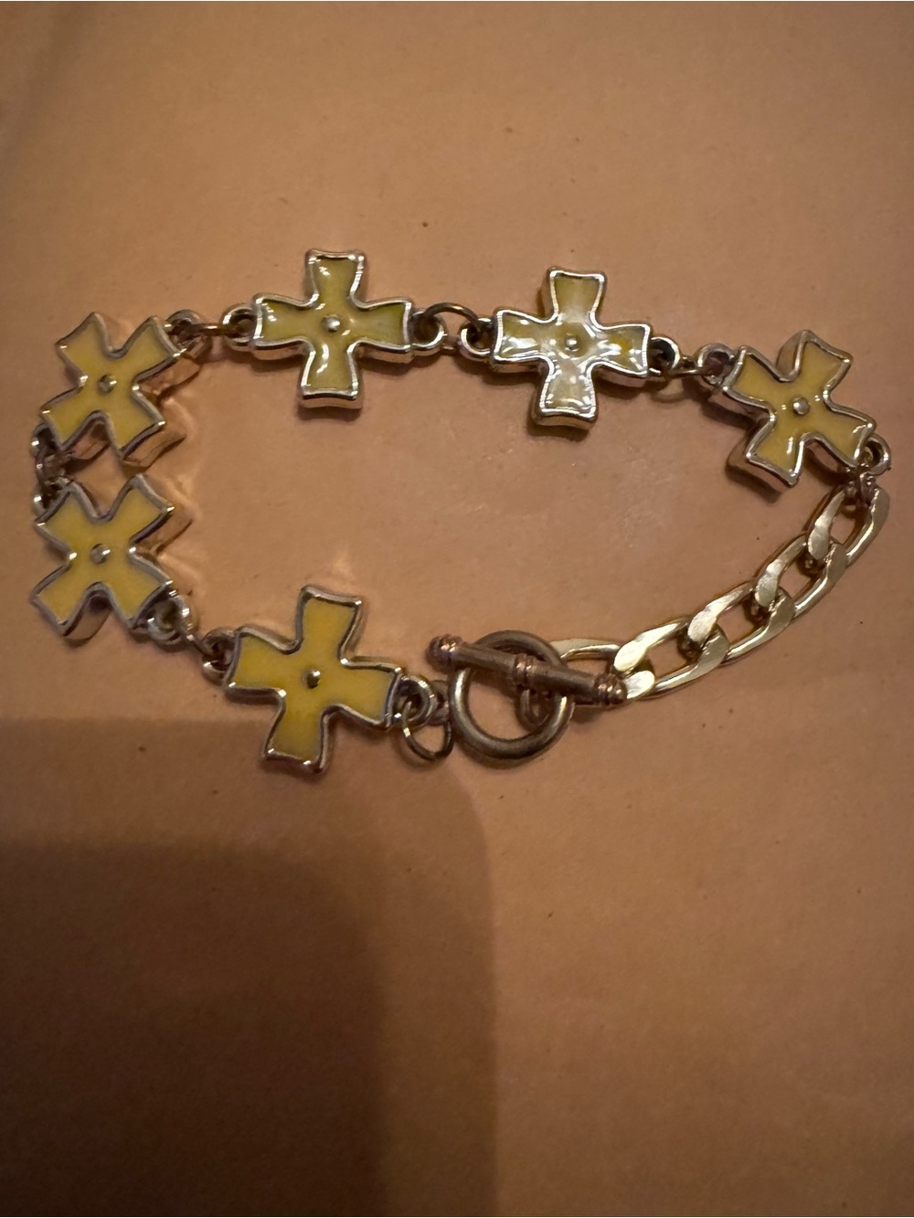 Yellow Cross Link Bracelet - Gold Tone
